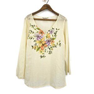 Tommy Bahama Silk Cotton Tunic Blouse Womens L 12/14 Floral Long Sleeve Top